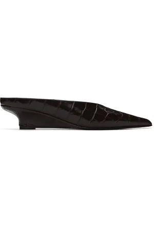 Totême Brown Sharp Croco-Embossed Wedge Mules