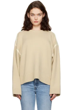 Totême Beige Embroidered Wool Cashmere Knit Sweater