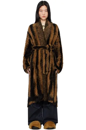 The Attico Brown Belted Faux-Fur Coat