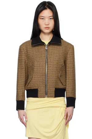 The Attico Beige & Brown Houndstooth Bomber Jacket