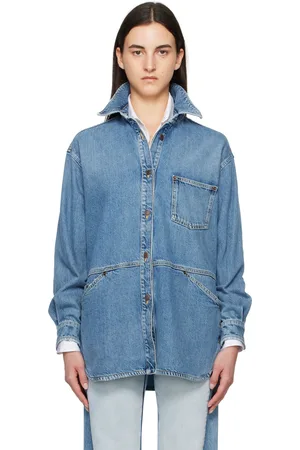 Moschino Blue Laurel Crown Emblem Denim Shirt