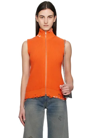 Maison Margiela Orange Eaten Knit Logo Zip Up Vest