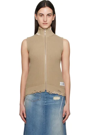 Maison Margiela Beige Eaten Knit Logo Zip Up Vest