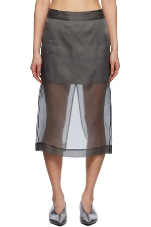 MARIA MCMANUS Gray Low Rise Sheer Midi Skirt