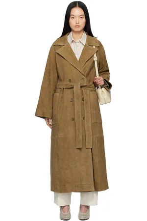 Rohe Khaki Belted Wrap Suede Coat