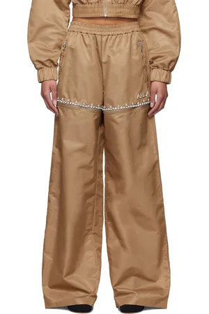 AREA Tan Crystal Slit Track Pants