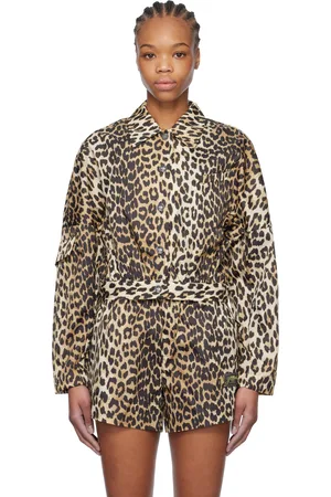 Ganni Black & Brown Duchesse Nylon Cropped Jacket