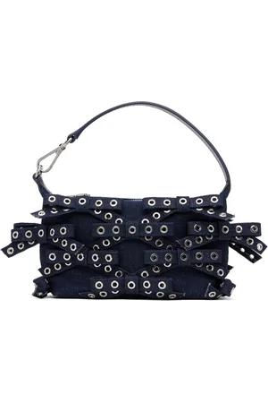 Ganni Navy Denim Small Bow Eyelet Butterfly Pouch Bag