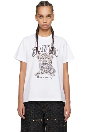 Ganni White Basic Jersey Leopard Relaxed T-shirt