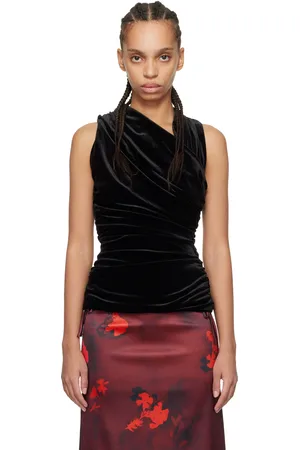 Ganni Black Velvet Ruched Top