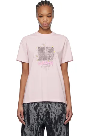 Ganni Pink Basic Jersey Leopard Relaxed T-shirt