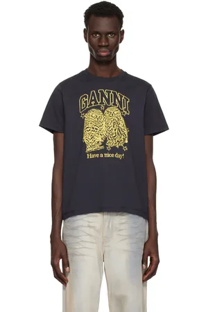 Ganni Black Basic Jersey Owls Relaxed T-shirt