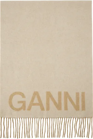 Ganni Off-White Fringed Scarf
