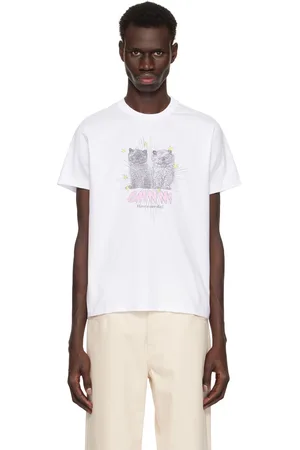Ganni White Basic Jersey Kittens Relaxed T-shirt