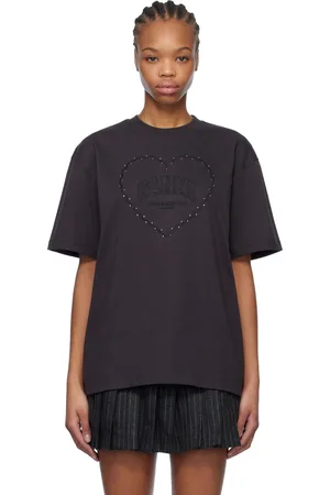 Ganni Black Heavy Cotton Drop Shoulder Heart T-shirt