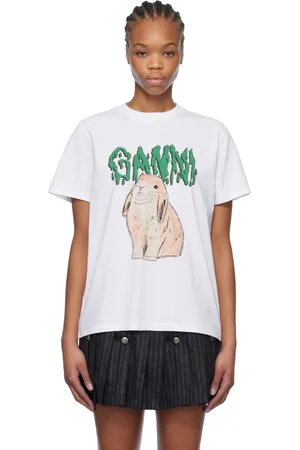 Ganni White Graphic Bunny Jersey T-shirt