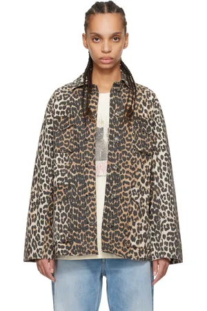 Ganni Brown Leopard Cotton Canvas Jacket