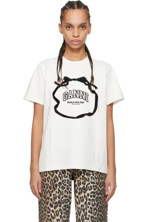 Ganni Off-White Heavy Cotton Bow Relaxed T-shirt
