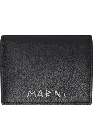 Marni Black Mending Embroidery Leather Bifold Wallet