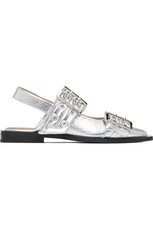 Ganni Silver Metallic Feminine Buckle Flats