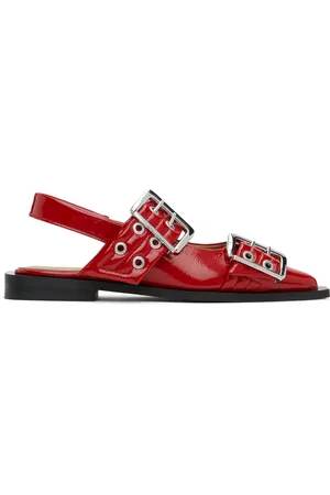 Ganni Red Feminine Buckle Flats