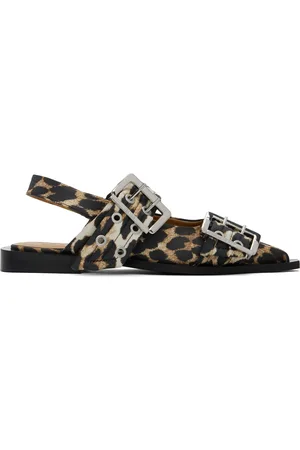 Ganni Beige & Black Satin Feminine Buckle Flats