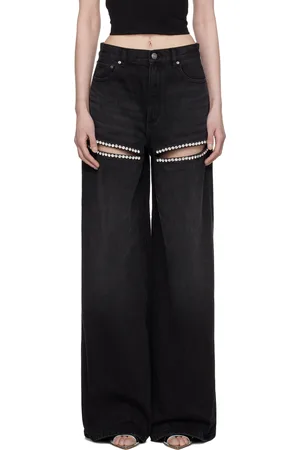 AREA Wide Leg Crystal Slit Jeans