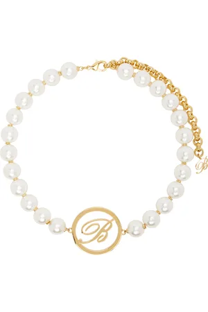 BLUMARINE White & Gold Faux-Pearl Choker