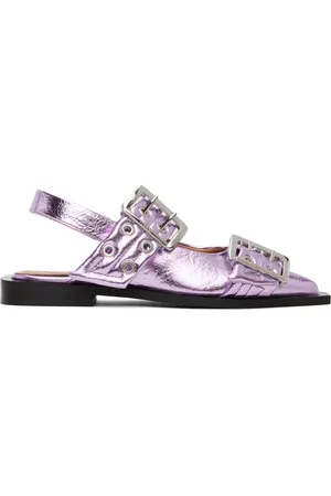 Ganni Purple Feminine Buckle Flats