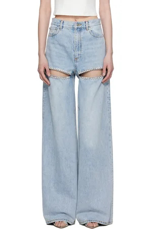 AREA Wide Leg Crystal Slit Jeans