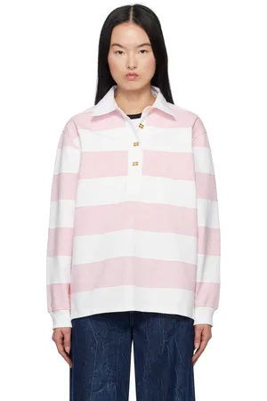 Ganni White & Pink Striped Heavy Cotton Polo