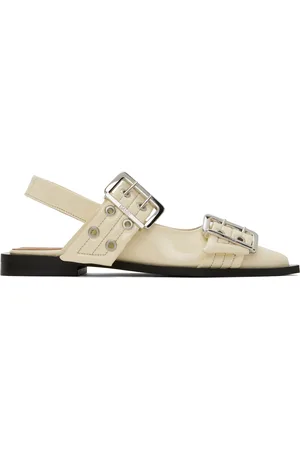 Ganni Off-White Feminine Buckle Flats