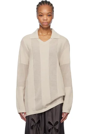 J.KIM Beige Anton Belinskiy Edition Striped Knit Circus Jersey Polo