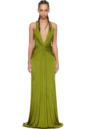 Tom Ford Green V-Neck Criss-Cross Evening Maxi Dress