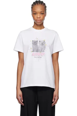 Ganni White Basic Jersey Kittens Relaxed T-shirt