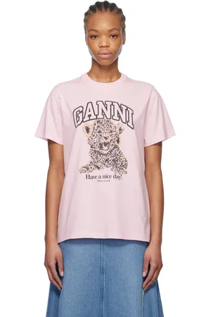 Ganni Pink Basic Jersey Leopard Relaxed T-shirt