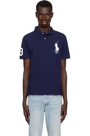 Ralph Lauren Navy Custom Slim Fit Big Pony Mesh Polo