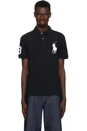 Ralph Lauren Black Custom Slim Fit Big Pony Mesh Polo