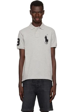 Ralph Lauren Gray Custom Slim Fit Big Pony Mesh Polo