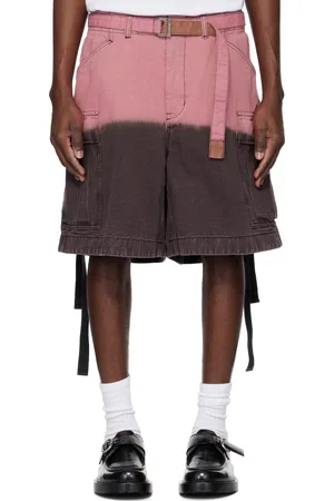 SACAI Gray & Pink Garment-Dyed Denim Cargo Shorts