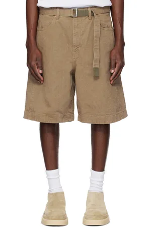 SACAI Beige Belted Denim Shorts
