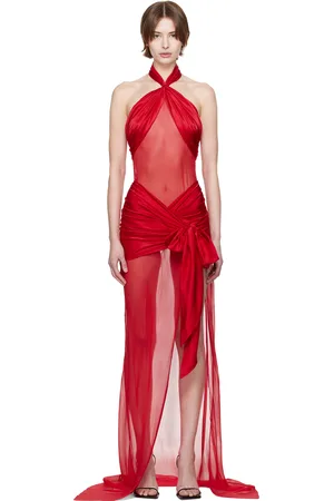 Mirror Palais Red Bow Wrap Maxi Dress