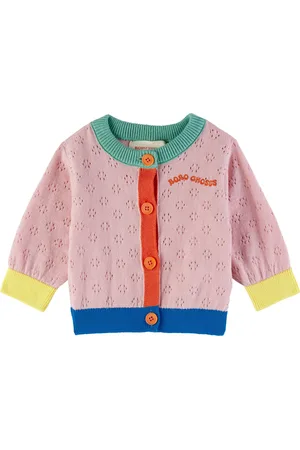 Bobo Choses Baby Pink Color Block Open Work Cardigan