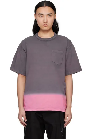 SACAI Gray & Pink Garment Dye Cotton Jersey T-shirt