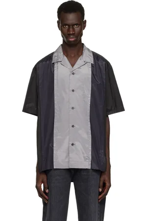 TOGA VIRILIS & Navy Polyester Cotton Taffeta Shirt