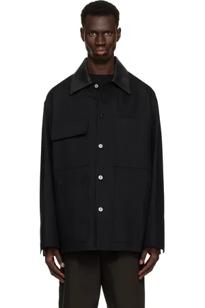 Jil Sander Black Leather Collar Denim Jacket