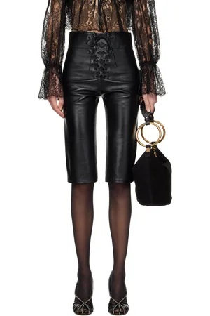 Chloé Black Lace-Up Capri Leather Pants