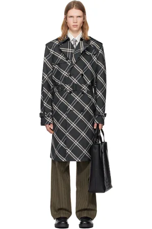 Burberry Navy Long Check Trench Coat