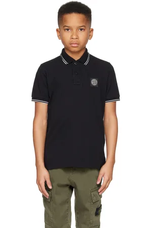 Stone Island Kids Black 21348 Organic Stretch Cotton Piqué Polo