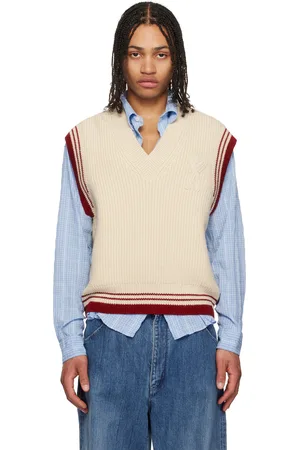 Ami Beige Wool Ribbed V Neck Vest